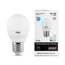 Лампа светодиодная Gauss LED Elementary Шар 8W E27 540lm 4100K 1/10/100 0