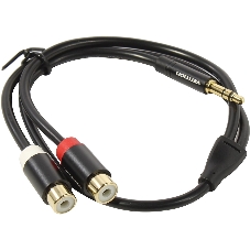 Переходник-разветвитель Vention гибкий Jack 3.5 мм M/2RCA F - 0.3 м черный