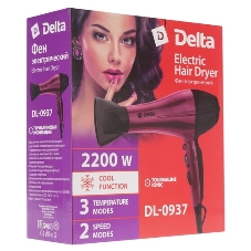 Фен Delta DL-0937 черный/бордовый, 2000 Вт, ионизация