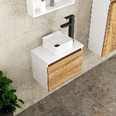 Комплект для ванной, 4 предмета (Тумба Bau Dream Blackwood 50, раковина BAU Mini 24х24, смеситель для раковины высокий Hotel Black, черный, выпуск клик клак, черный)