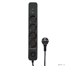 Сетевой фильтр Гарнизон 2.0 Мультипорт EPS-4-U3-B-2, 4 р, 10А, 3xUSB, 2 м, ур.защиты 2+, черный, пакет