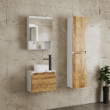 Комплект для ванной, 4 предмета (Тумба Bau Dream Blackwood 50, раковина BAU Mini 24х24, смеситель для раковины высокий Hotel Black, черный, выпуск клик клак, черный)