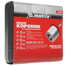 Набор коронок Matrix по керамич. плитке, 33-53-67-73-83 мм + напил., в пласт.боксе, 6-гран.хвост.