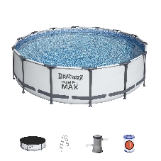 56950 BW, Bestway, Каркасный бассейн Steel Pro Max 427х107см, 13030л, фил.-насос 3028л/ч, лестница, тент, уп.1