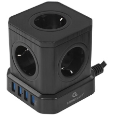 Сетевой фильтр Cablexpert Tower, TWR-5-U4-B-2, 5 р, 10А, 4хUSB, 3.1А, 2 м, ур.защиты 4+, черный, коробка