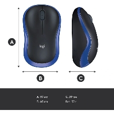 Мышь беспроводная Logitech M185 синий, 1000 dpi, радиоканал, USB, кнопки - 3