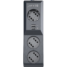 Сетевой фильтр Surge protector Pilot 3G 3xGP euro outlets, 10А/2.2 кВа, 2xUSB, 3m, черный