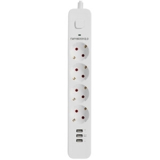 Сетевой фильтр Гарнизон 2.0 Мультипорт EPS-4-U3-W-4, 4 р, 10А, 3xUSB, 4 м, ур.защиты 2+, белый, пакет