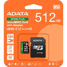 Флеш карта microSD ADATA 512Gb microSDXC Class 10 UHS-I U3 V30 A2 180/160 MB/s (SD адаптер)