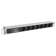 Блок розеток Rem-10 без шнура с фил. и инд., 7 Schuko, вход IEC 60320 C14, 10A, алюм., 19