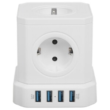 Сетевой фильтр Cablexpert Tower TWR-5-U4-W-2, 5 р, 10А, 4хUSB, 3.1А, 2 м, ур.защиты 4+, белый, коробка