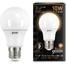 Лампа светодиодная Gauss A60 10Вт цок.: E27 шар 220B 3000K св. свеч. бел. теп. A60 (упак.: 10 шт)