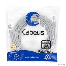 Шнур комм. Cabeus, кат. 6A, экр., S/FTP, RJ45/RJ45, LSZH, AWG26 10м, серый