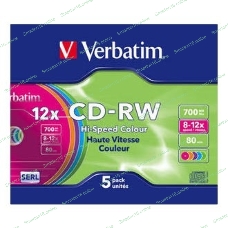 Диск CD-RW Verbatim 700Mb 12x Slim case (5шт) Color (43167)