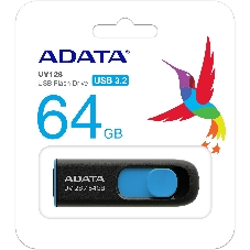 Флешка USB ADATA UV128 (AUV128-64G-RBE), 64Gb, USB 3.0, R/W 100/30, черный/синий