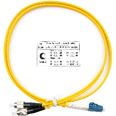 Патч-корд оптический Cabeus Tight Buffer, Duplex LC/FC, OS2 9/125, LSZH, 1м, Ø 3мм, чёрный хвостовик, жёлтый