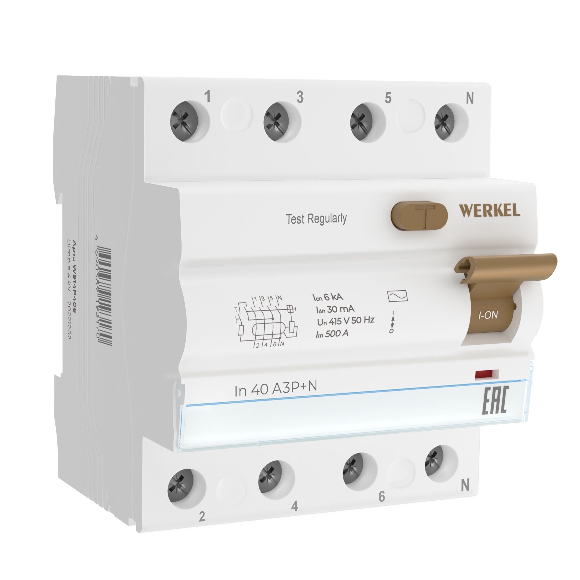 Устройство защитного отключения Werkel 3P+N 40 A 30 mА АС 6 kА W914P406