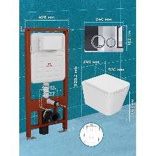 Комплект BAU 6 в 1: усиленная инсталляция BAU IDEAL, унитаз подвесной безободковый торнадо обратного потока Bau Stil Hurricane-2, сиденье микролифт, клавиша BAU Wheel антивандальная, нерж. сталь хром