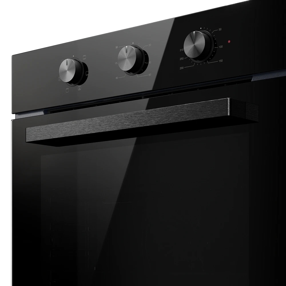 Духовой шкаф MONSHER MOE 6023 PT Noir, High-Tech, 78 л, поворотное управление, таймер, 6 режимов, макс. температура 310 градусов, телескопические направляющие (на 1 уровень), энергоэффективность А, цвет черный