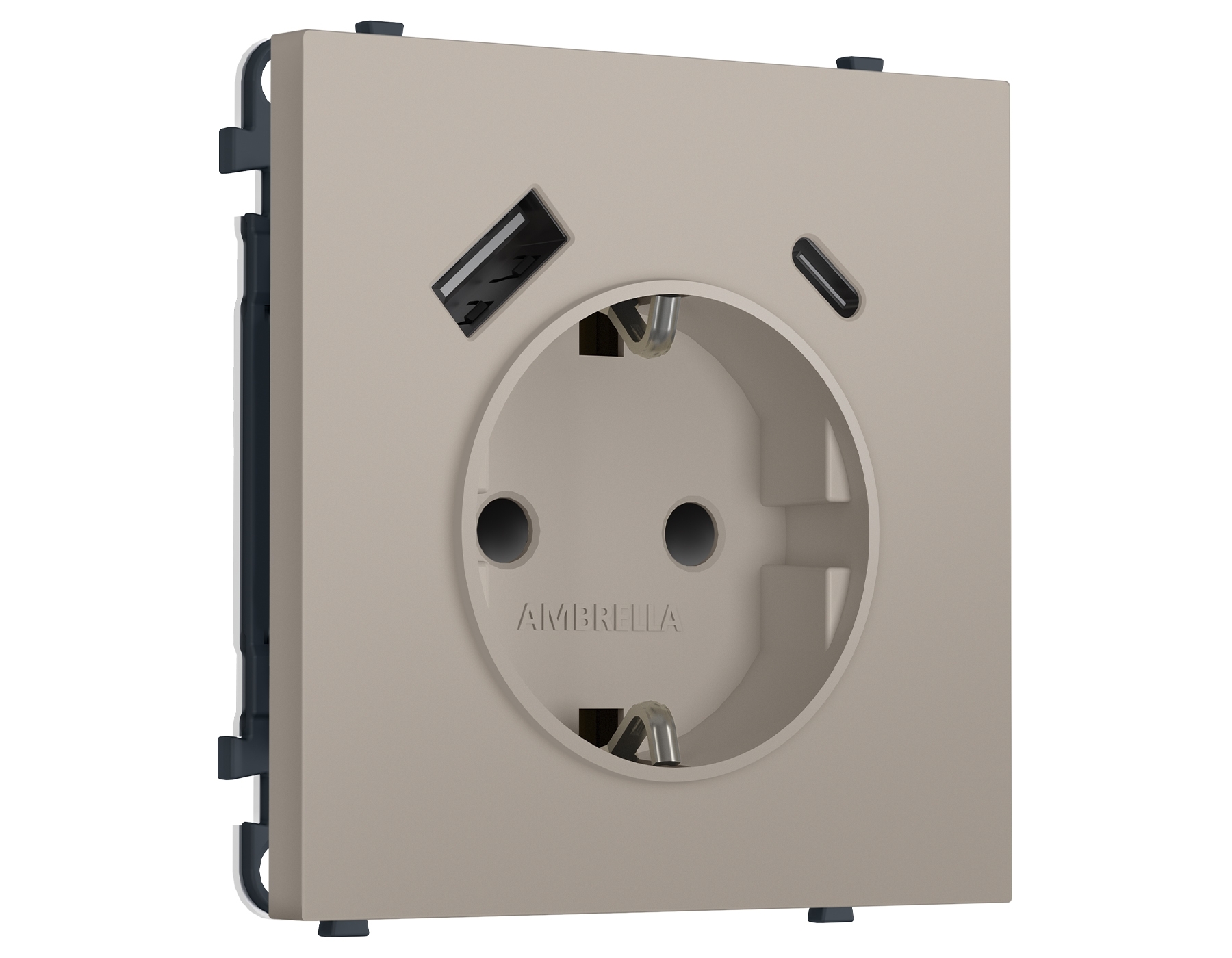 Комплект механизма электрической розетки SIGMA Серо-бежевый матовый 2USB A+C 20W (быст. зар.) с/з с/ш 16A-250V QUANT PRO (SP3700, PR160)