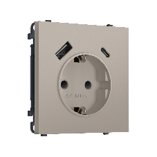 Комплект механизма электрической розетки SIGMA Серо-бежевый матовый 2USB A+C 20W (быст. зар.) с/з с/ш 16A-250V QUANT PRO (SP3700, PR160)