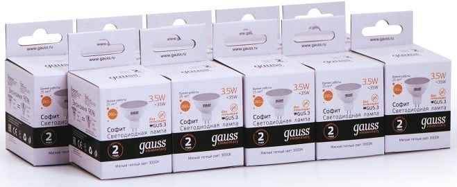 Лампа светодиодная Gauss Elementary MR16 3.5Вт цок.: GU5.3 спот 220B 3000K св. свеч. бел. теп. (упак.: 10 шт) (13514)