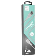 Кабель PERFEO USB A вилка - Micro USB вилка, 2.4A, голубой, силикон, 1 м., ULTRA SOFT (U4022)