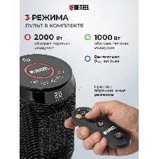 Тепловентилятор керамический Denzel DTFC-2000, 1000/2000 Вт, 20 м2, пульт, 3 режима, термостат