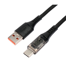 Кабель USB2.0 Cablexpert CCP-USB2-AMCM-SCR-1M, AM/Type-C, 6A, 66Вт, QC3.0, дисплей, оплетка, медь, 1м, черный, пакет