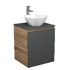 Тумба Bau Dream Blackwood 50 графит, раковина BAU Crystal 40х40, смеситель для раковины высокий Hotel Still, нержавеющая сталь