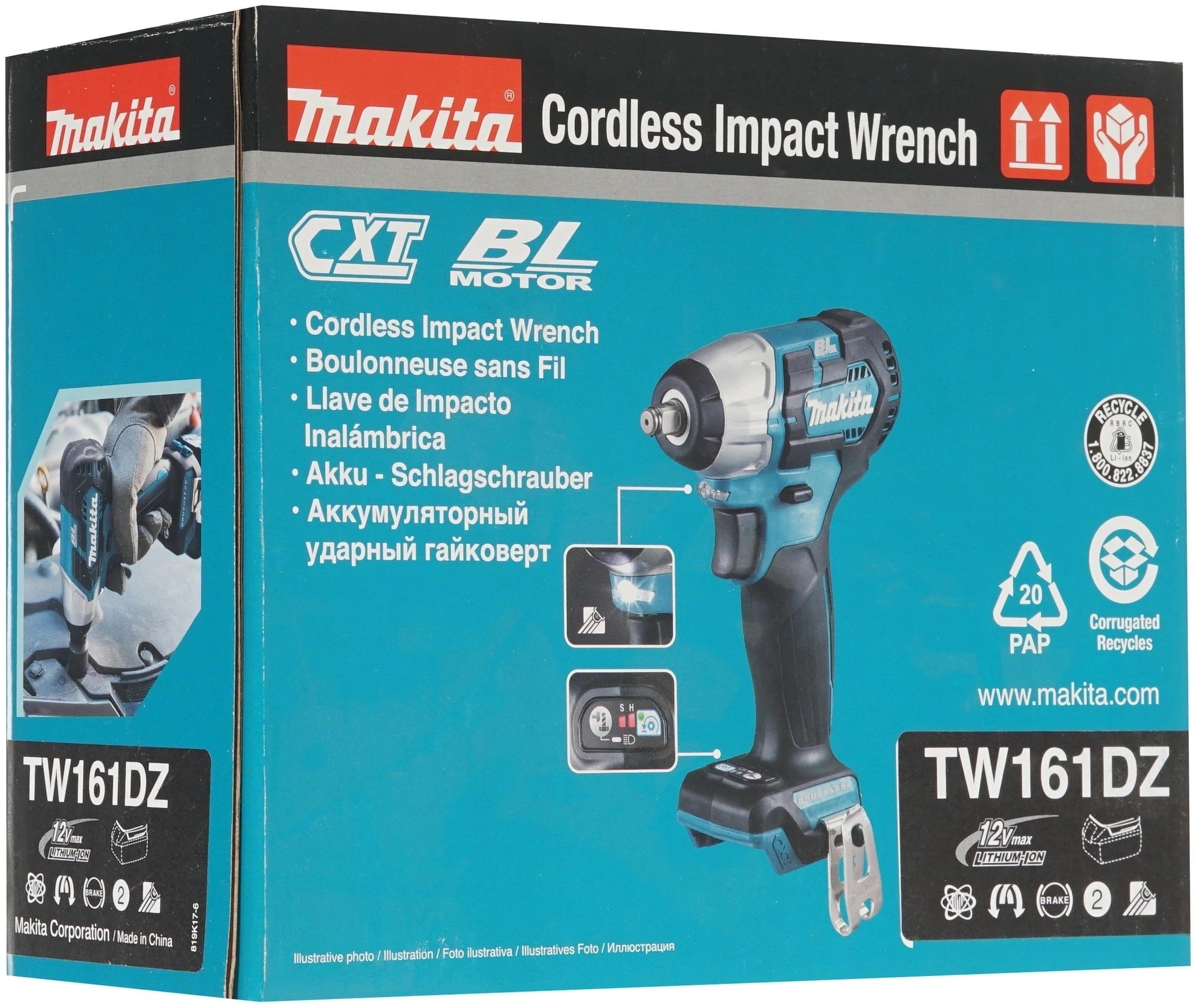 Гайковерт Makita TW161DZ аккум. патрон:квад.3/8