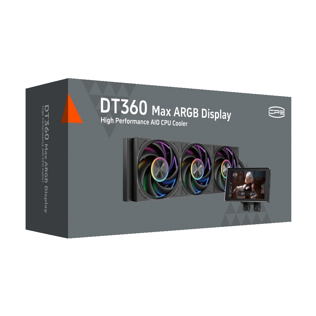 Система охлаждения Water Cooling System PCCooler DT360 Max ARGB Display BK (300W, 360mm, LED, Black, ARGB/ Fans: 3x120mm, 83CFM, 33.1dBA, 3000RPM/ Pump height 63mm, 15dBA, 2600RPM, Rad thickness 27mm/ S: 1851, 1700, 1200, 115X, AM5, AM4)