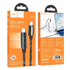 Кабель USB2.0 Hoco Type-C/Lightning, 2.4А, с дисплеем, U125, 1.2м, черный, коробка