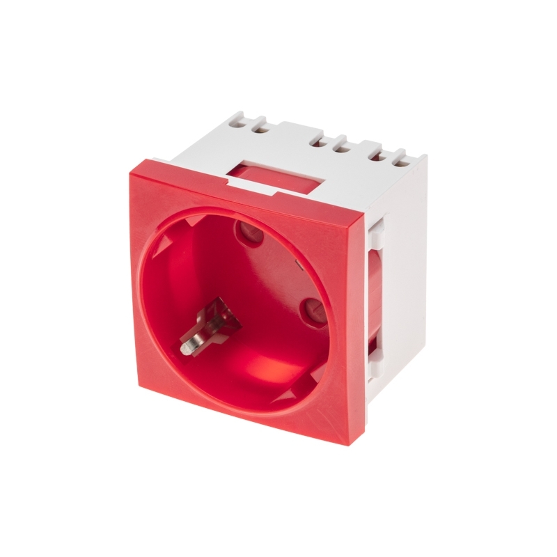 Розетка электрическая Rexant 45x45, CEE 7/4, 2K+3, 16A, красная