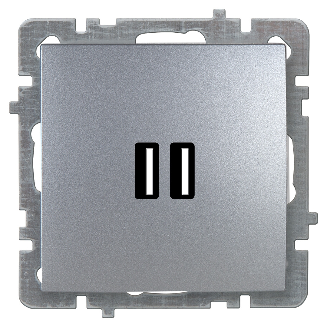 Nilson Механизм розетки USB (зарядка 2,1А, 2 порта), ТУРАН-АЛЕГРА-ТОР, metallic, серебро (24130481)