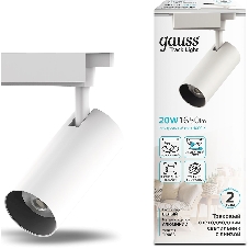 Светильник Gauss трековый цилиндр 20W 1760lm 4000K 180-220V IP20 65x206мм белый LED 1/40