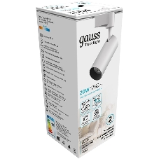 Светильник Gauss трековый цилиндр 20W 1760lm 4000K 180-220V IP20 65x206мм белый LED 1/40
