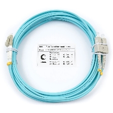 Патч-корд оптический Cabeus Tight Buffer, Duplex LC/SC, OM3 50/125, LSZH, 5м, d= 3мм, серый хвостовик, бирюзовый