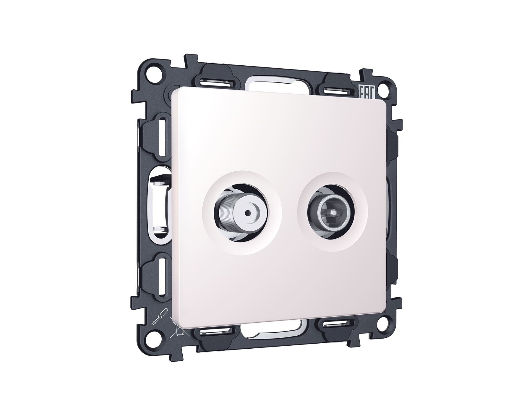 Комплект механизма розетки TV оконечной + SAT 5-862MHz 3.5dB/950-2150MHz 3.5dB ALFA Жемчуг QUANT (AP2133, VM217) MA213310