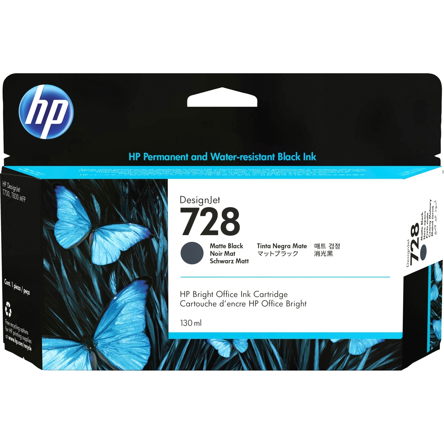 Картридж струйный Cartridge HP 728 для DJ Т730/Т830, черный матовый (130мл)