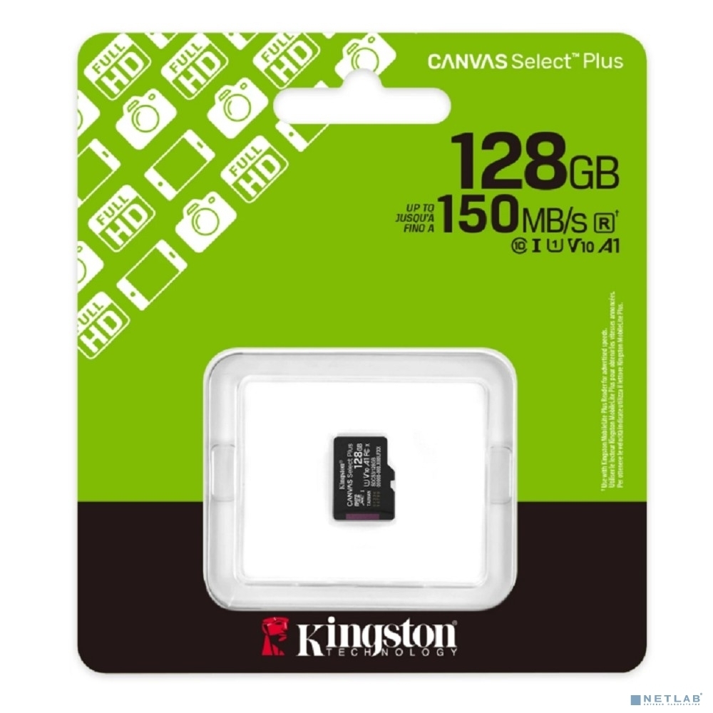 Флеш карта Micro SecureDigital 128Gb Kingston Canvas Select Plus Gen3 150Mb/s A1, без адаптера