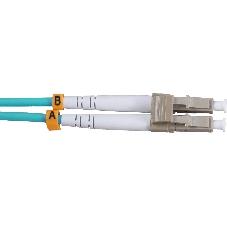 Патч-корд оптический Cabeus Tight Buffer, Duplex LC/SC, OM3 50/125, LSZH, 5м, d= 3мм, серый хвостовик, бирюзовый