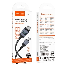 Кабель USB2.0 Hoco Type-C/Type-C, 3А, 60Вт, с дисплеем, X118, 1м, черный, коробка