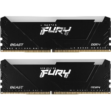 Оперативная память Kingston Fury Beast, DDR4, 32GB (2x16GB), 3200MHz, CL16, DIMM, с радиатором, RGB, черный
