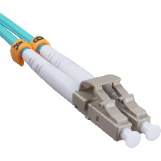 Патч-корд оптический Cabeus Tight Buffer, Duplex LC/SC, OM3 50/125, LSZH, 5м, d= 3мм, серый хвостовик, бирюзовый