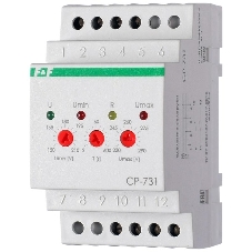 Реле напряжения CP-731 (трехфазный; микропроцессорный; контроль верхнего и нижнего значений напряжения; контроль ассиметрии; чередования фаз; монтаж на DIN-рейке 35мм 3х400/230+N 2х8А 1Z 1R IP20) F&F EA04.009.005