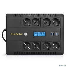 Источник бесперебойного питания ExeGate NEO Smart LHB-1000.LCD.AVR.8SH.CH.USB 1000VA/650W, LCD, AVR, 8*Schuko, USB, 4*USB-порта для зарядки, черный