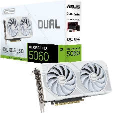 Видеокарта Asus GeForce RTX 5060 DUAL OC White, Nvidia RTX 5060, 8GB GDDR7, 128 bit, PCI-E 5.0, DPx3, HDMIx1, 2535 MHz