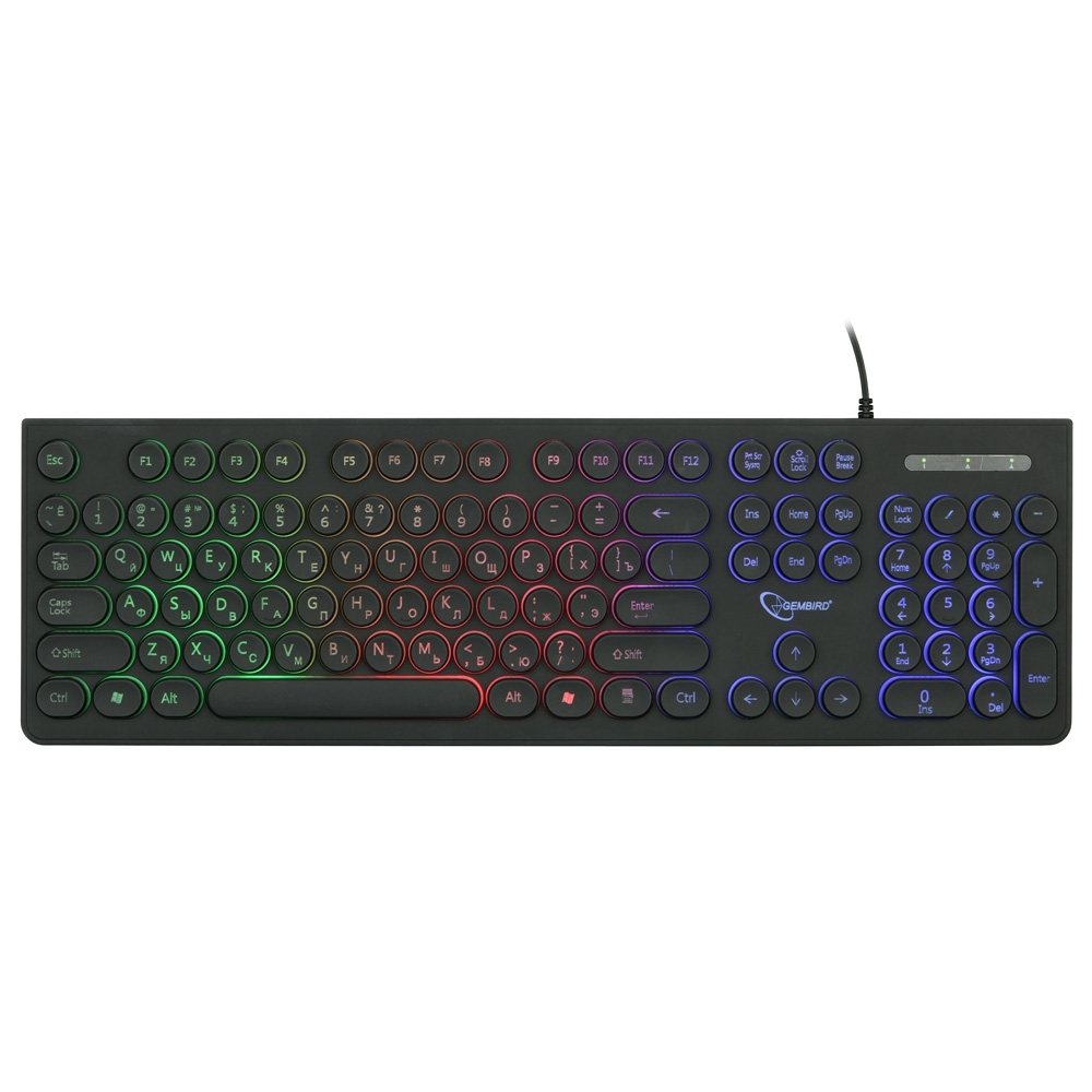 Клавиатура с подсветкой Gembird KB-240L, USB, черный, 104 клавиши, подсветка Rainbow, круглые клавиши, кабель 1.5м