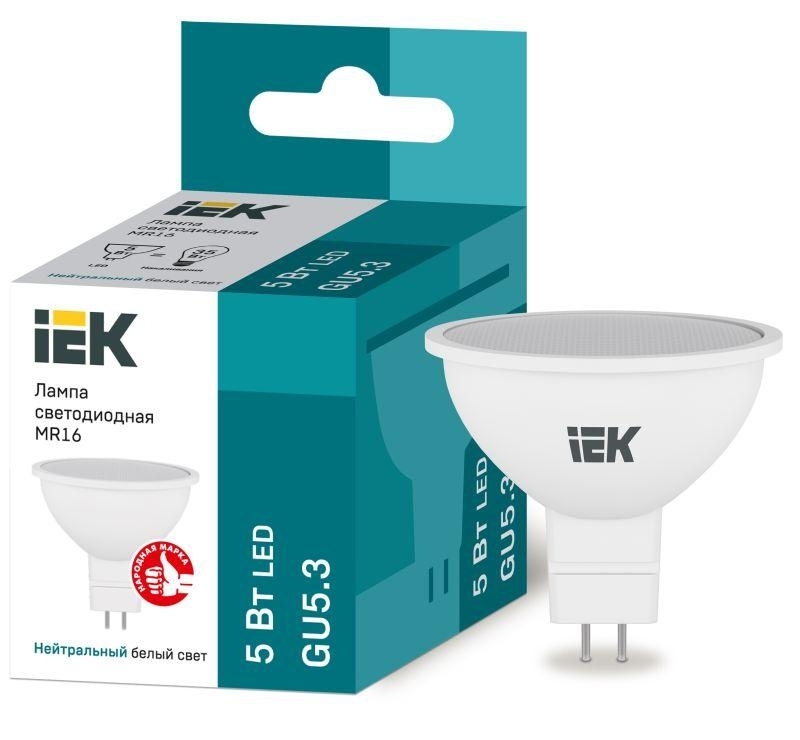 Лампа cветодиодная IEK LLE-MR16-5-230-40-GU5 ECO MR16 софит 5Вт 230В 4000К GU5.3